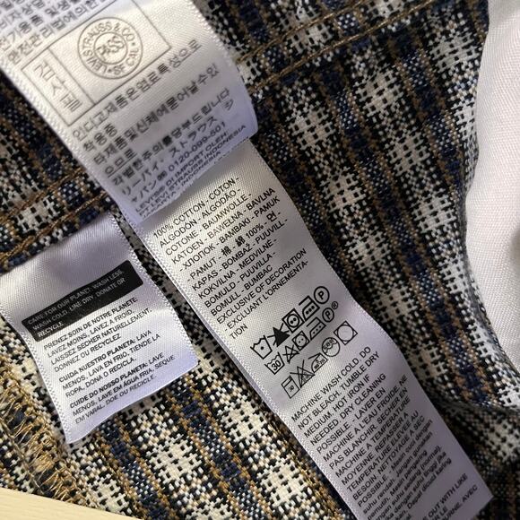 Levi's Utility Shortalls Milo Plaid Brown Overall Short Small Cotton Twill Fall - Picture 11 of 11